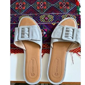 Corso Como Women's Slide Sandals Buckle Detail Gray Suede Slip On Comfort Shoes9